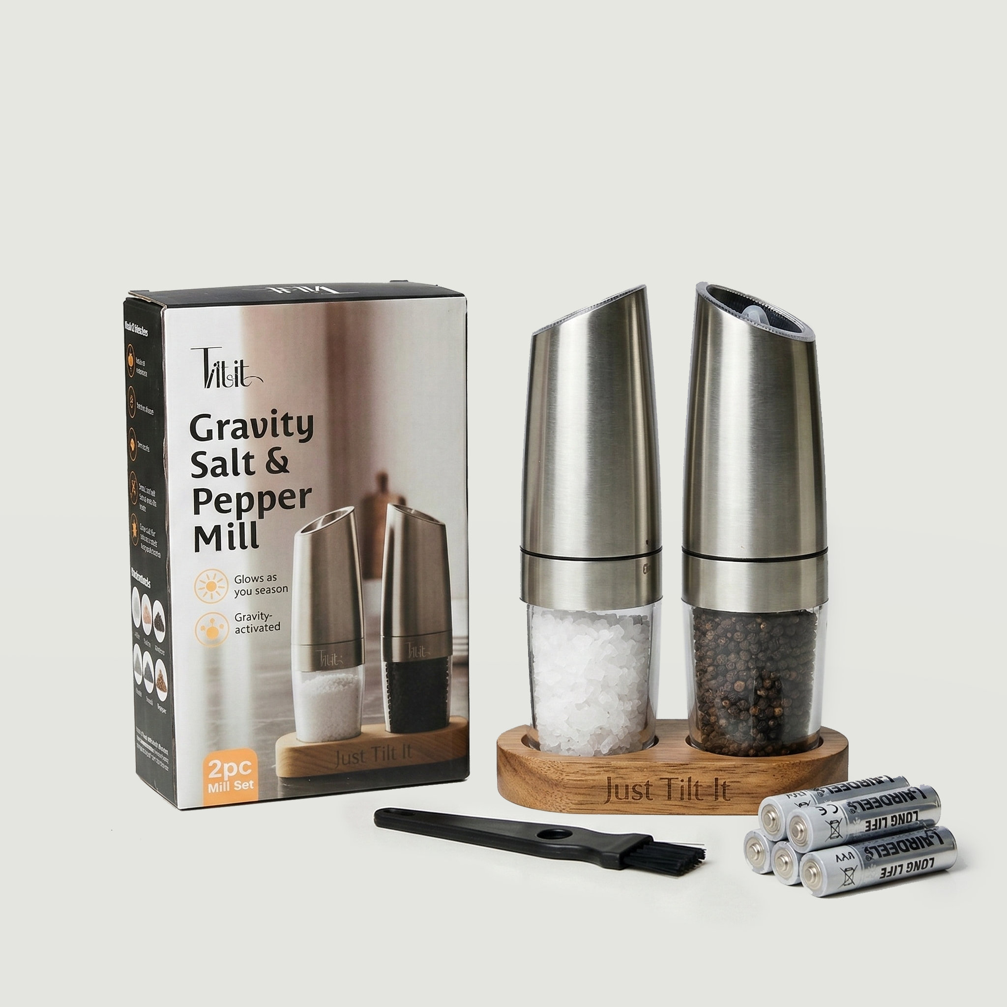 Tiltit Electric Gravity Salt and Pepper Grinder - The Complete Kit Mill