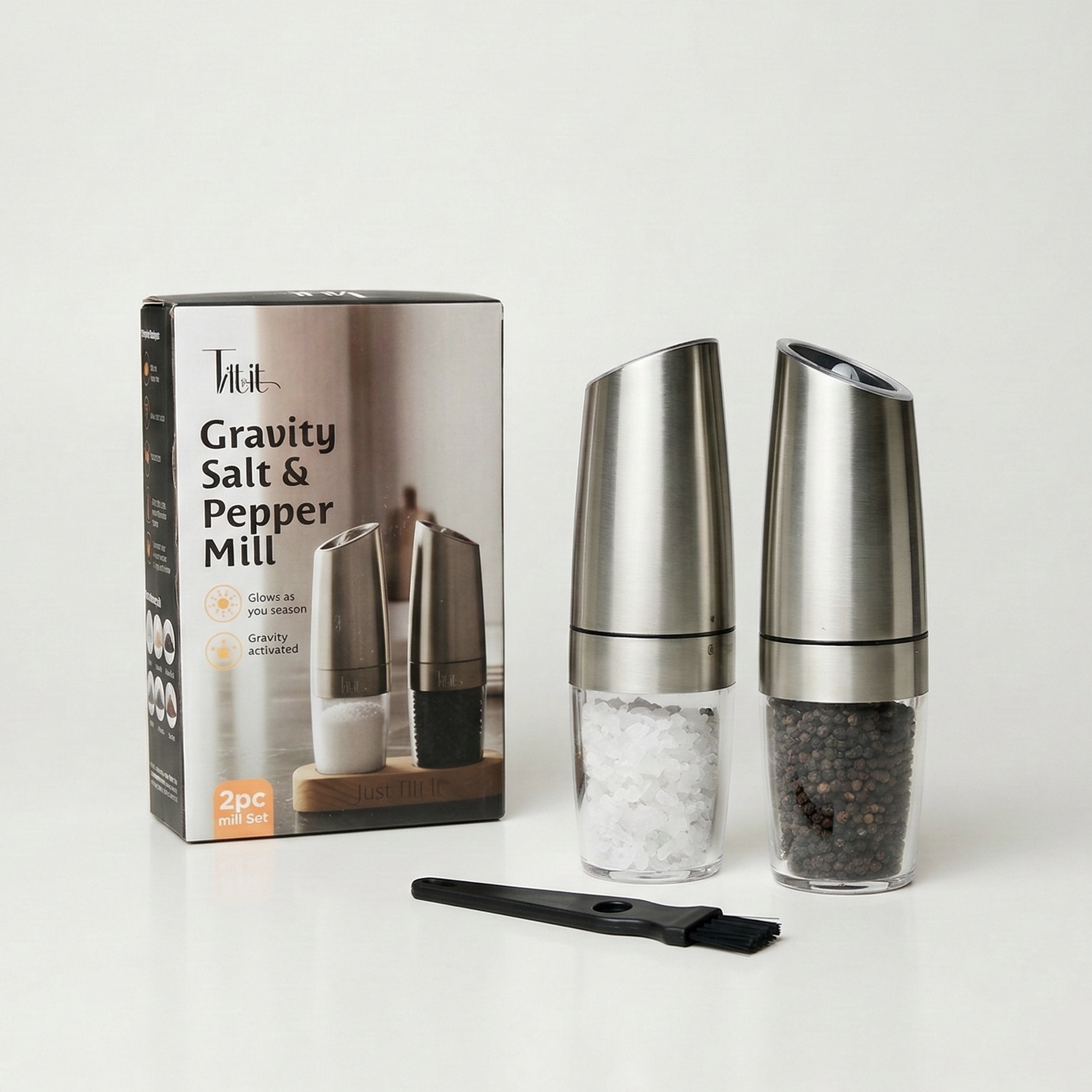 Tiltit Electric Gravity Salt and Pepper Grinder - The Duo Set Mill